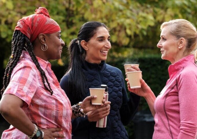 Three ladies talking in the park