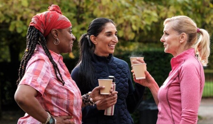 Three ladies talking in the park