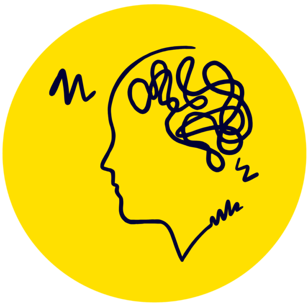 Head with confusion lines illustration