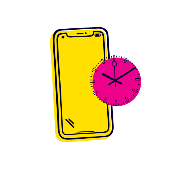 Illustraiton of a mobile and clock alongside