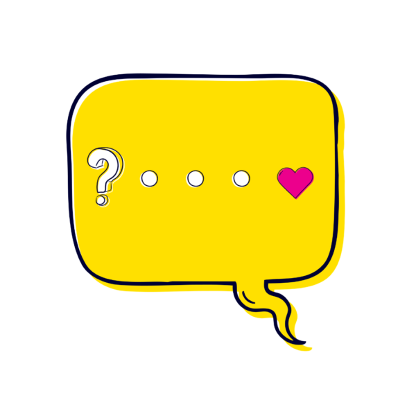 Illustration of a speech bubble and a heart inside
