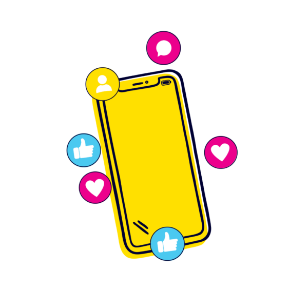 Illustration of mobile phone with emojis around it