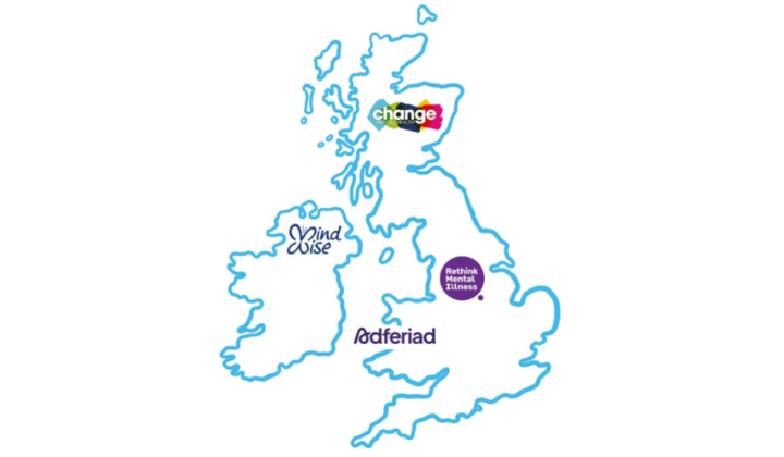 Charity logos against UK map