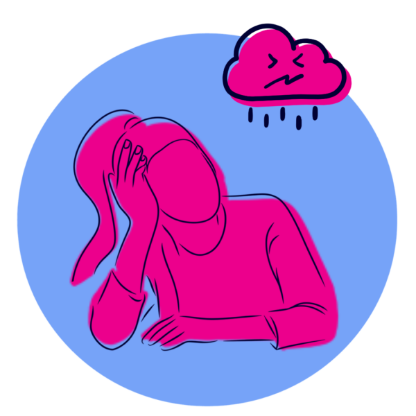Illustration of person thinking with rain cloud above