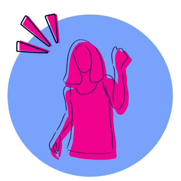 Person holding her hand in the air