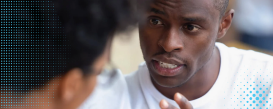 Adult man talking to someone
