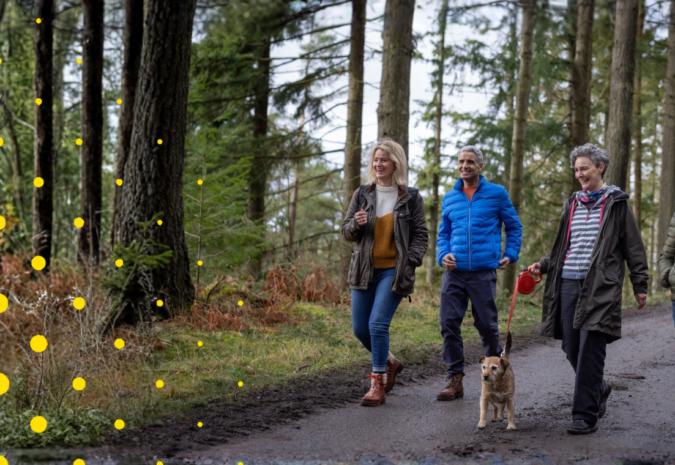 Photo of a group of adults walking through the forest