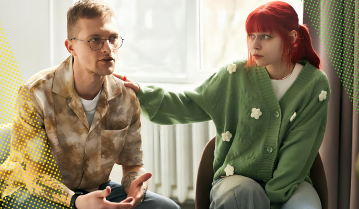 A person talking whilst being supported by friend