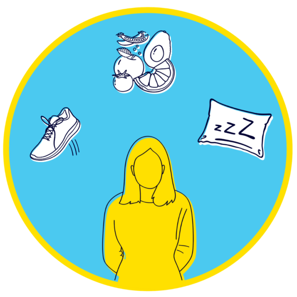 Illustration of everyday life sleep, exercise, appetiteIllustration of everyday life sleep, exercise, appetite